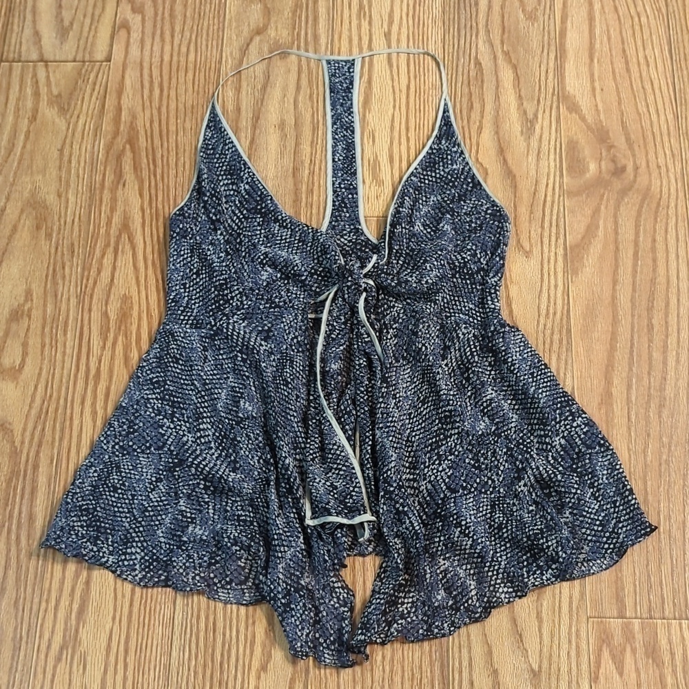 Animale front-tie flowy t-strap tank, blue and black animal print, 42 (US 6)